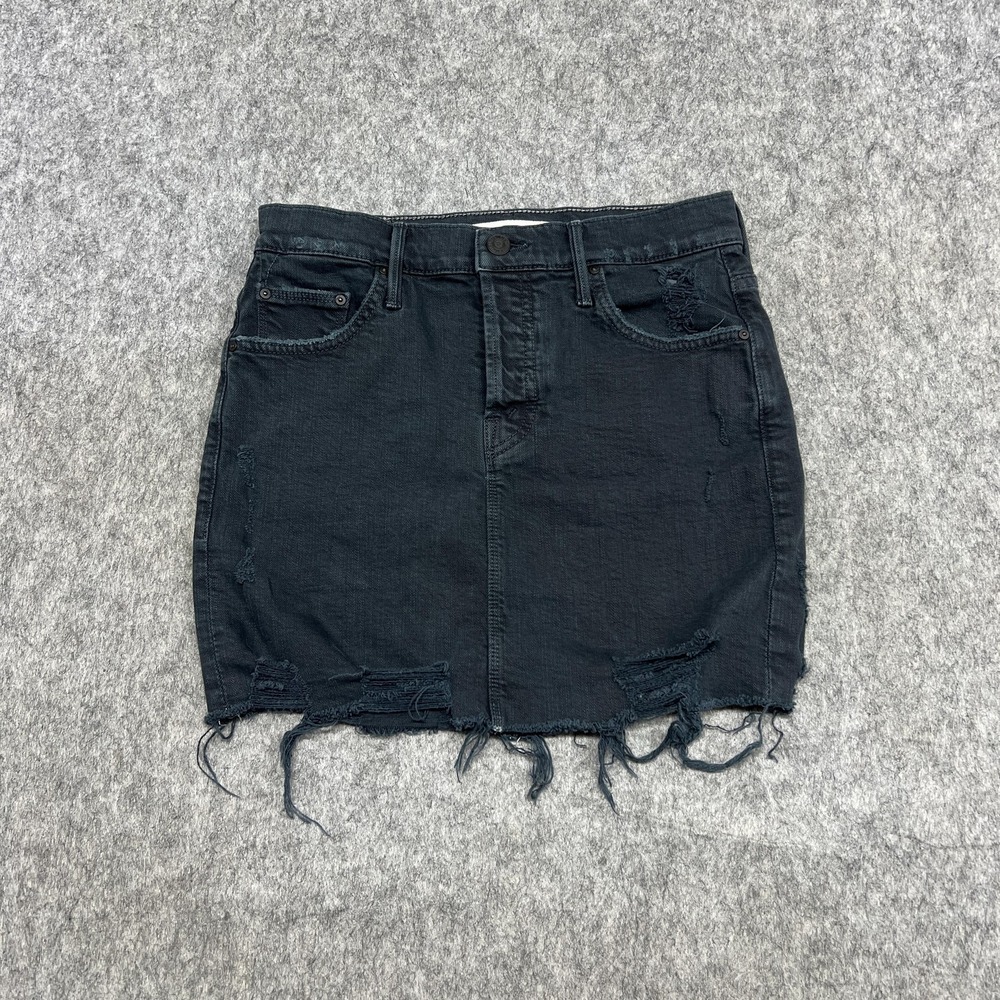 Mother The Vagabond Mini Fray Skirt Womens 24 Black Distressed Denim Superior
